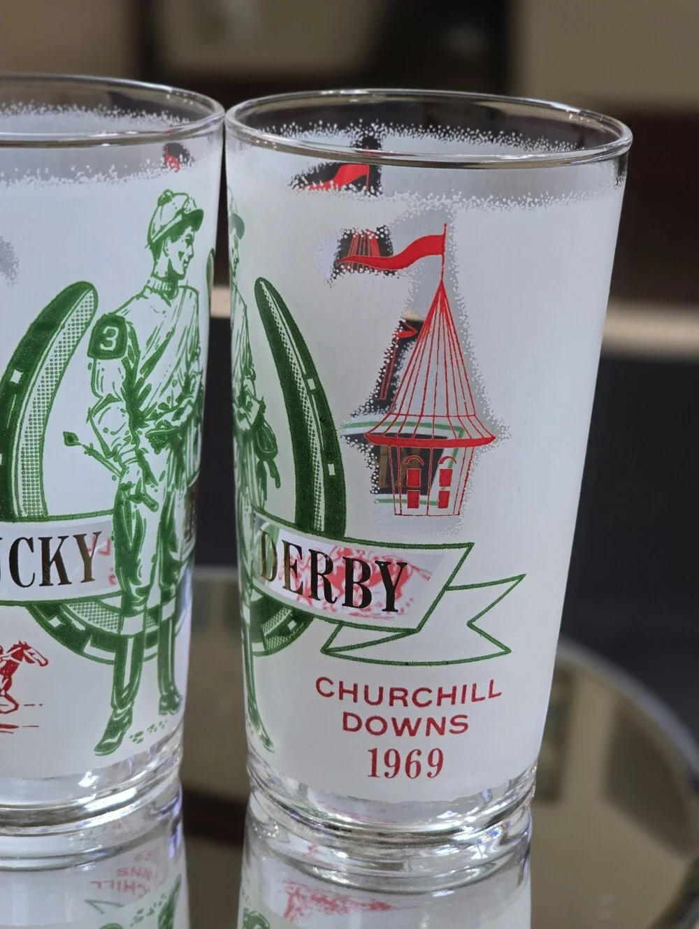 Vintage Kentucky Derby Churchill Downs 1969 Frosted Mint Julep Glass Set Of 2